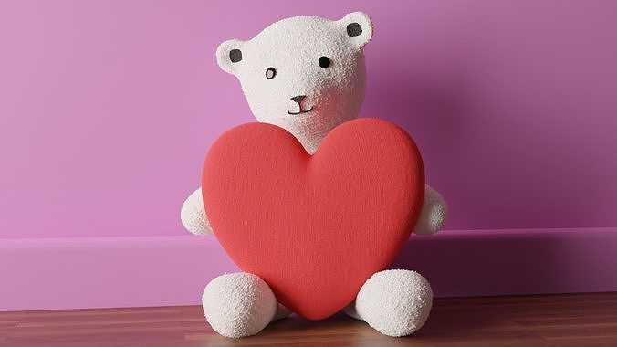 Teddy Polar Bear with Heart Low-poly 3D model