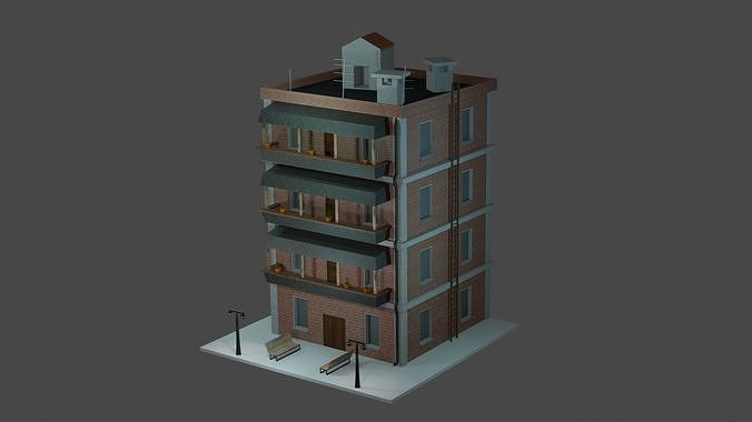 residential building made of red brick free VR / AR / low-poly 3D model ...