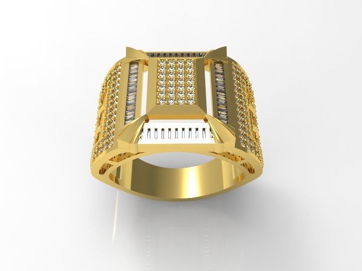 095 - Big Gents Diamond Ring with Baguette 3D print model_1