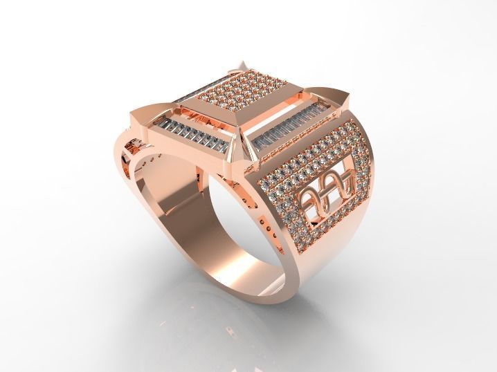 095 - Big Gents Diamond Ring with Baguette 3D print model_3