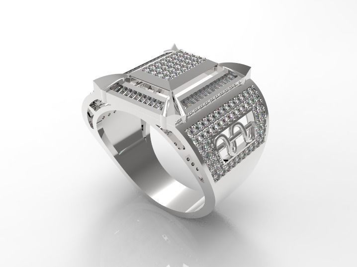 095 - Big Gents Diamond Ring with Baguette 3D print model_5