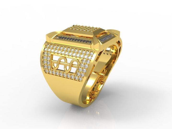 095 - Big Gents Diamond Ring with Baguette 3D print model_2