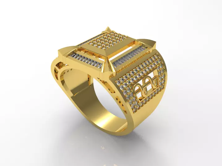 095 - Big Gents Diamond Ring with Baguette 3D print model_0