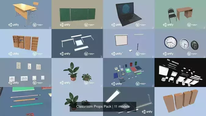 Classroom Props Pack 3D Model Collection