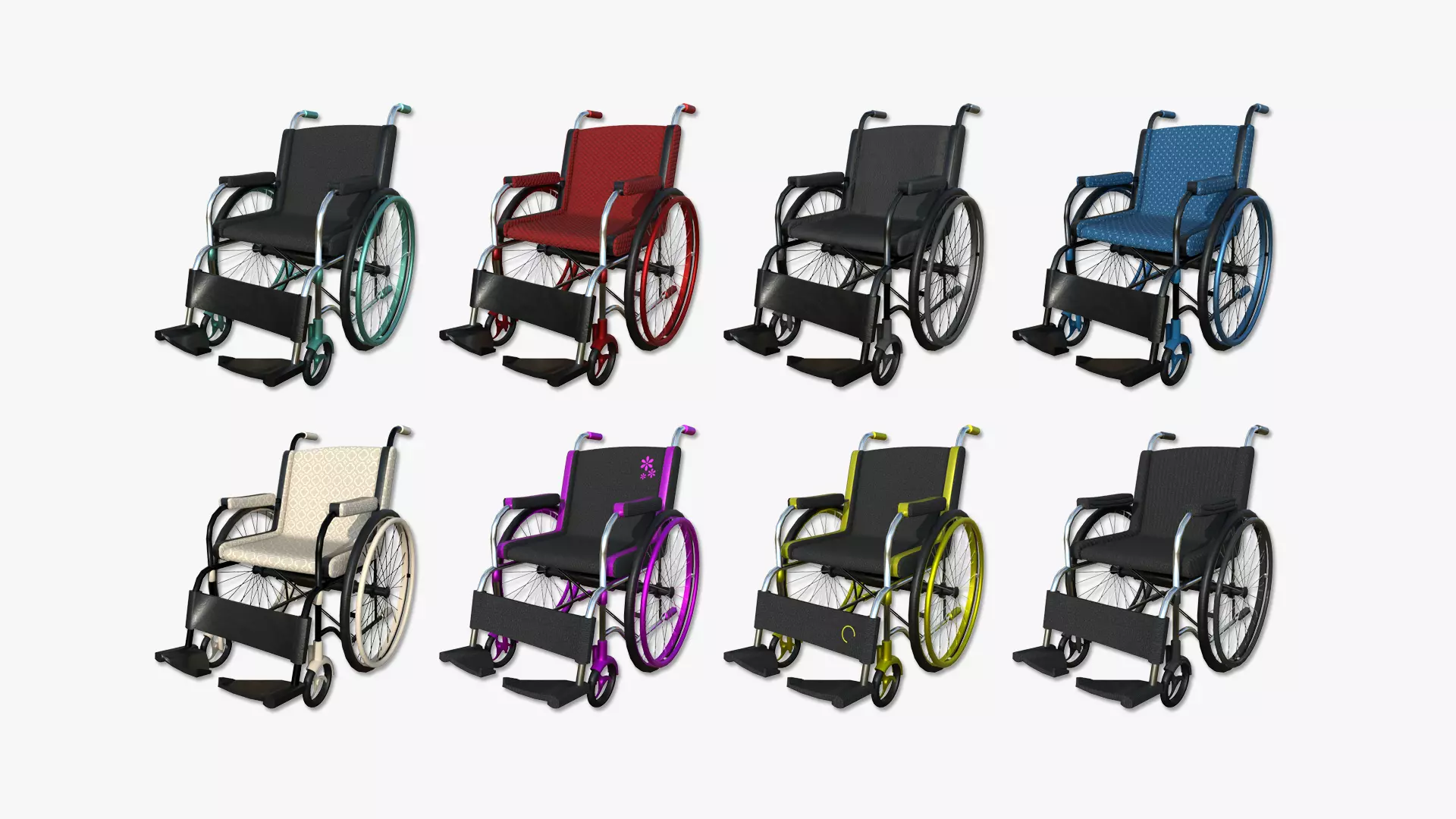 08 Wheelchairs Colors - Character Design Accessory Inclusive 3D Model Collection_0