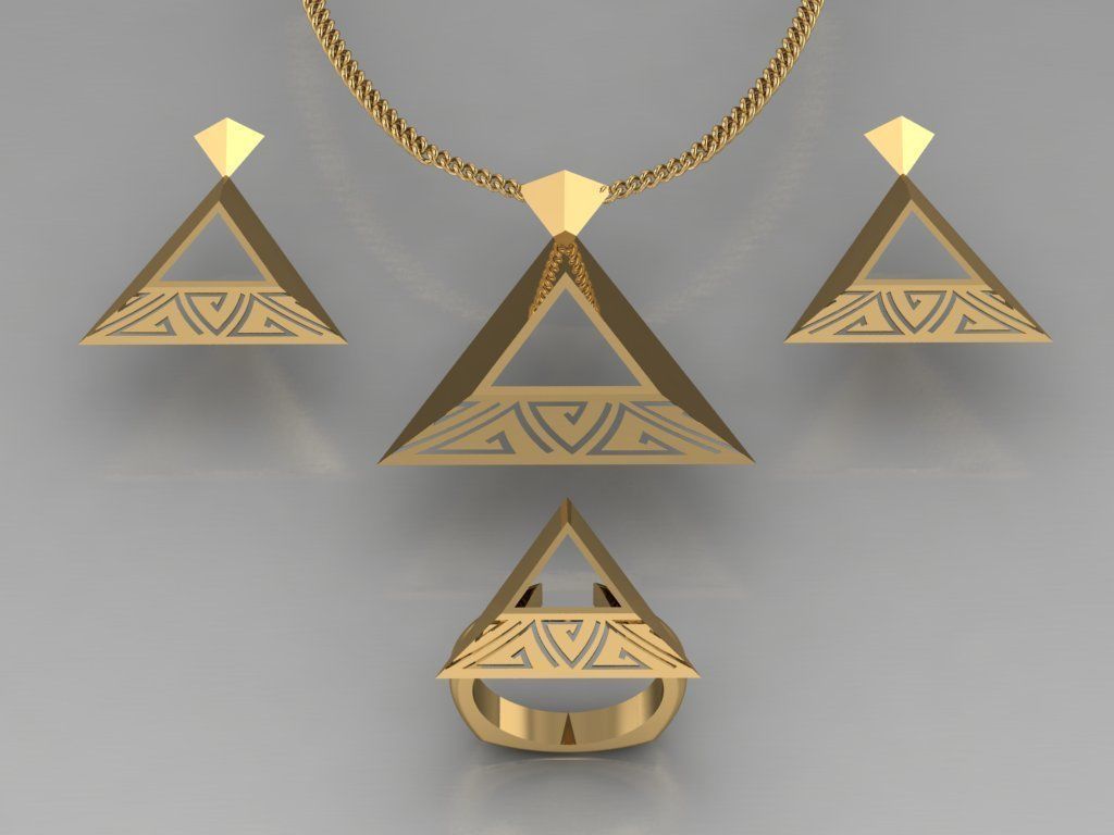 pyramid set gold ring with triangle design 3D Model Collection_1