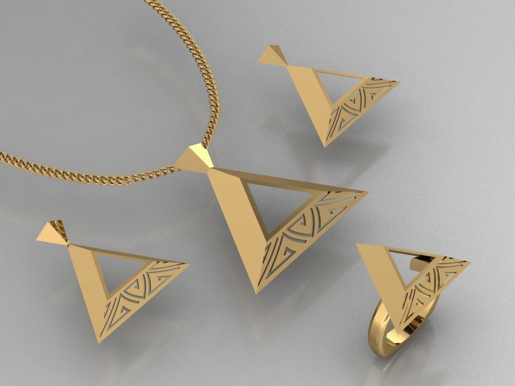 pyramid set gold ring with triangle design 3D Model Collection_2