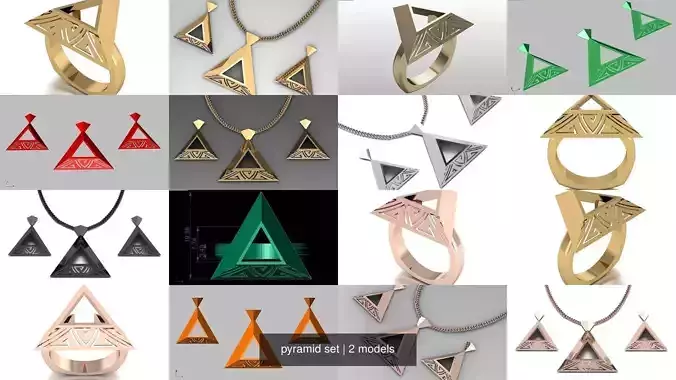 pyramid set gold ring with triangle design 3D Model Collection