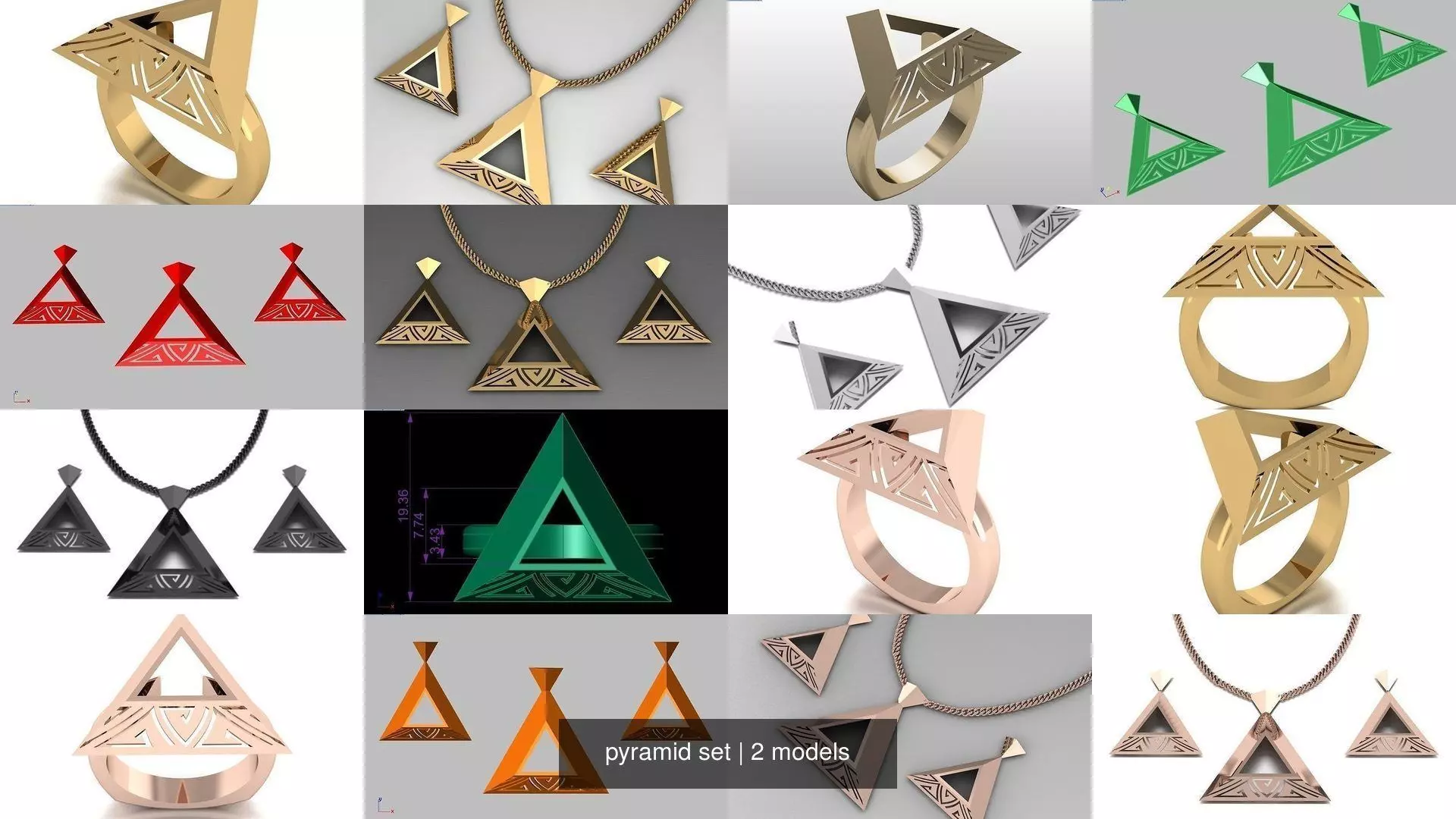pyramid set gold ring with triangle design 3D Model Collection_0