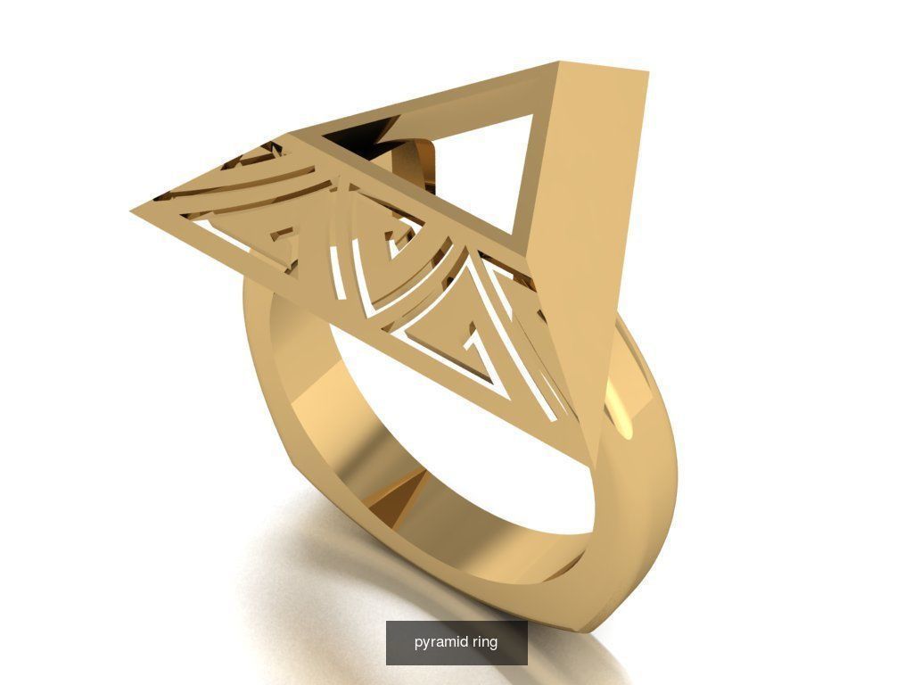 pyramid set gold ring with triangle design 3D Model Collection_3