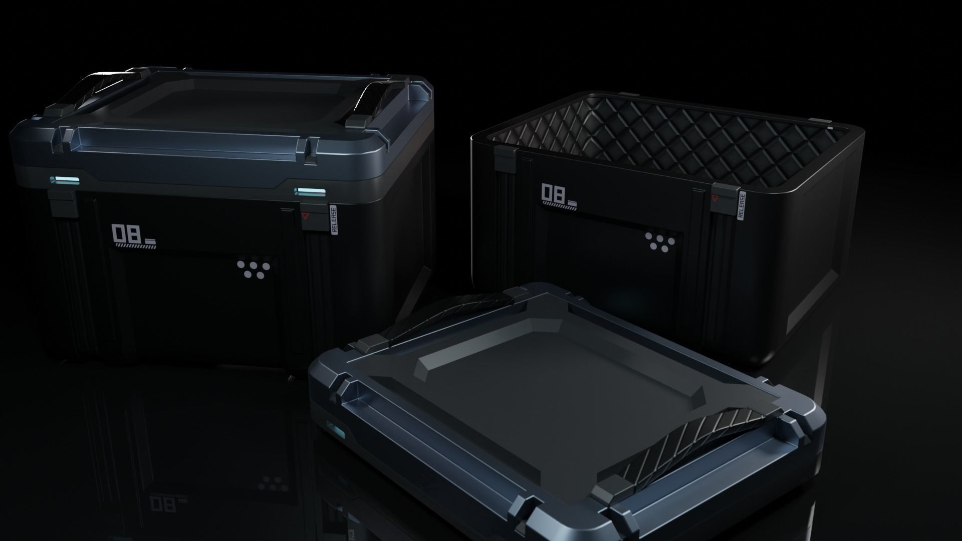 Crate 3d storage case with two compartments 3D model_3