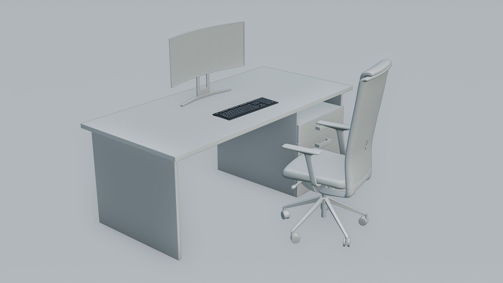 set desk and computer Low-poly 3D model_8