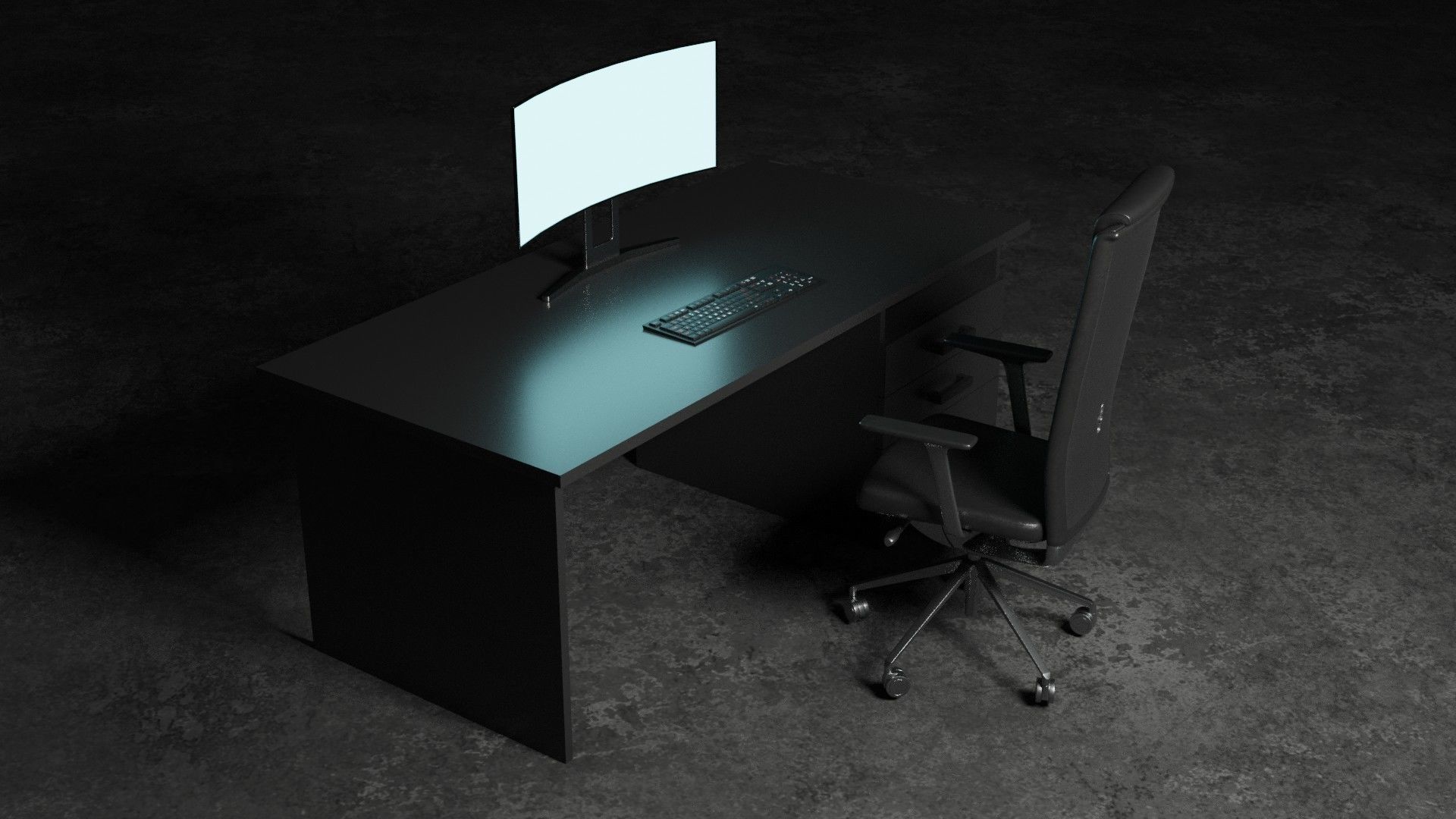 set desk and computer Low-poly 3D model_1
