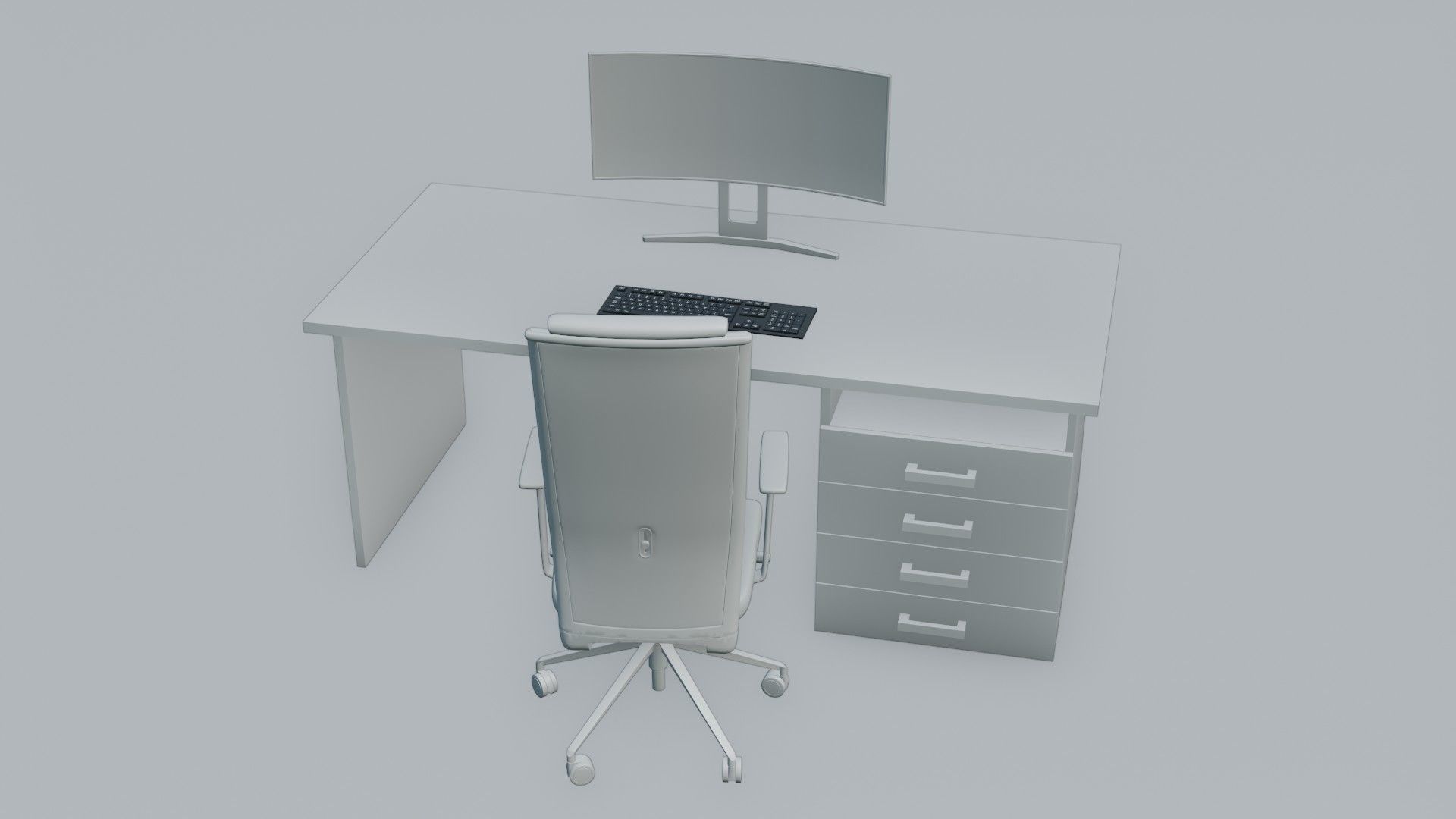 set desk and computer Low-poly 3D model_5
