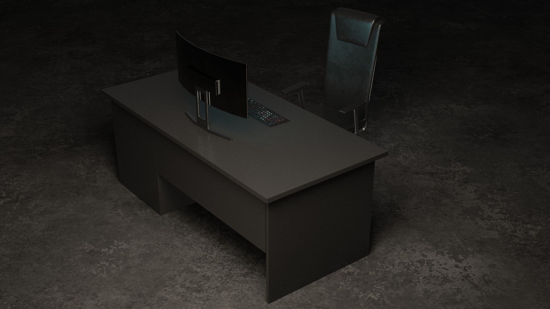 set desk and computer Low-poly 3D model_2