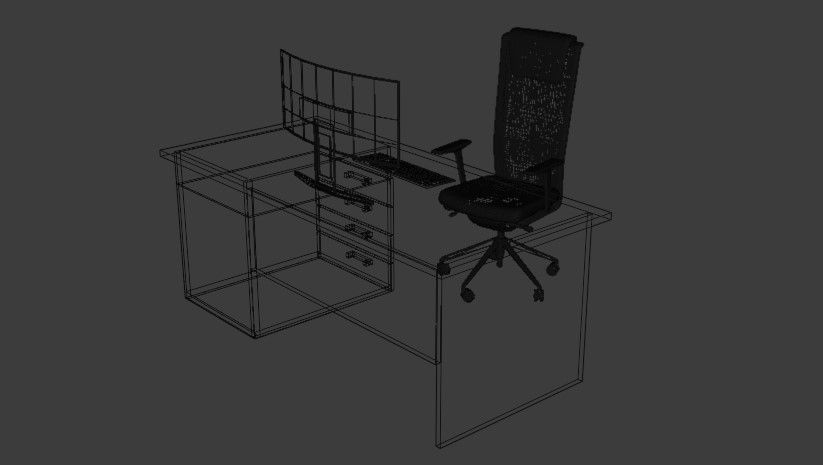 set desk and computer Low-poly 3D model_11