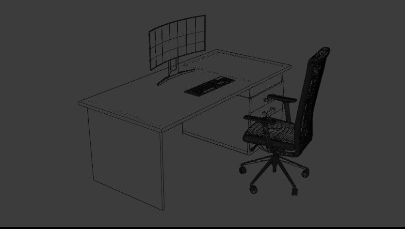 set desk and computer Low-poly 3D model_12
