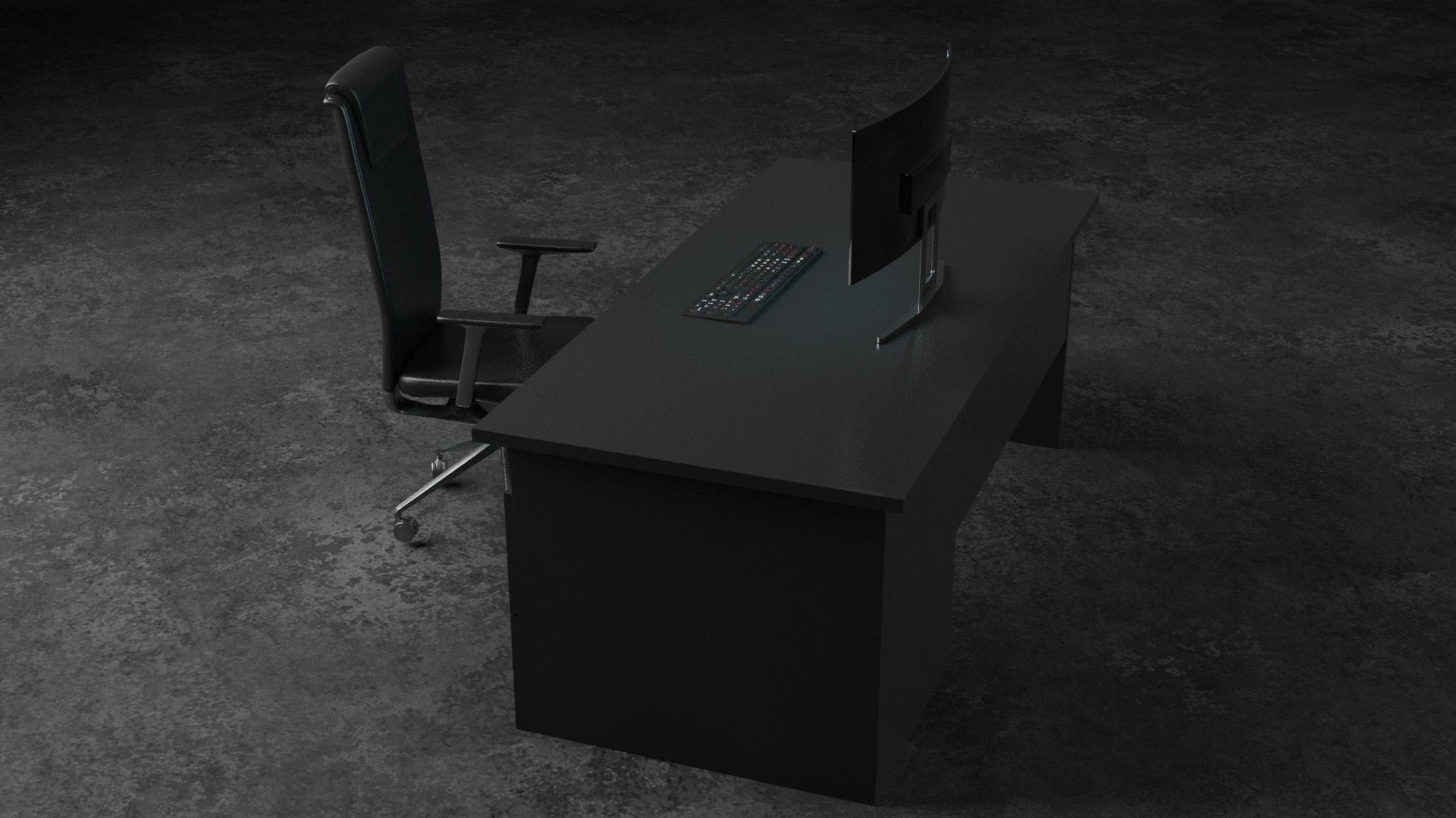 set desk and computer Low-poly 3D model_3