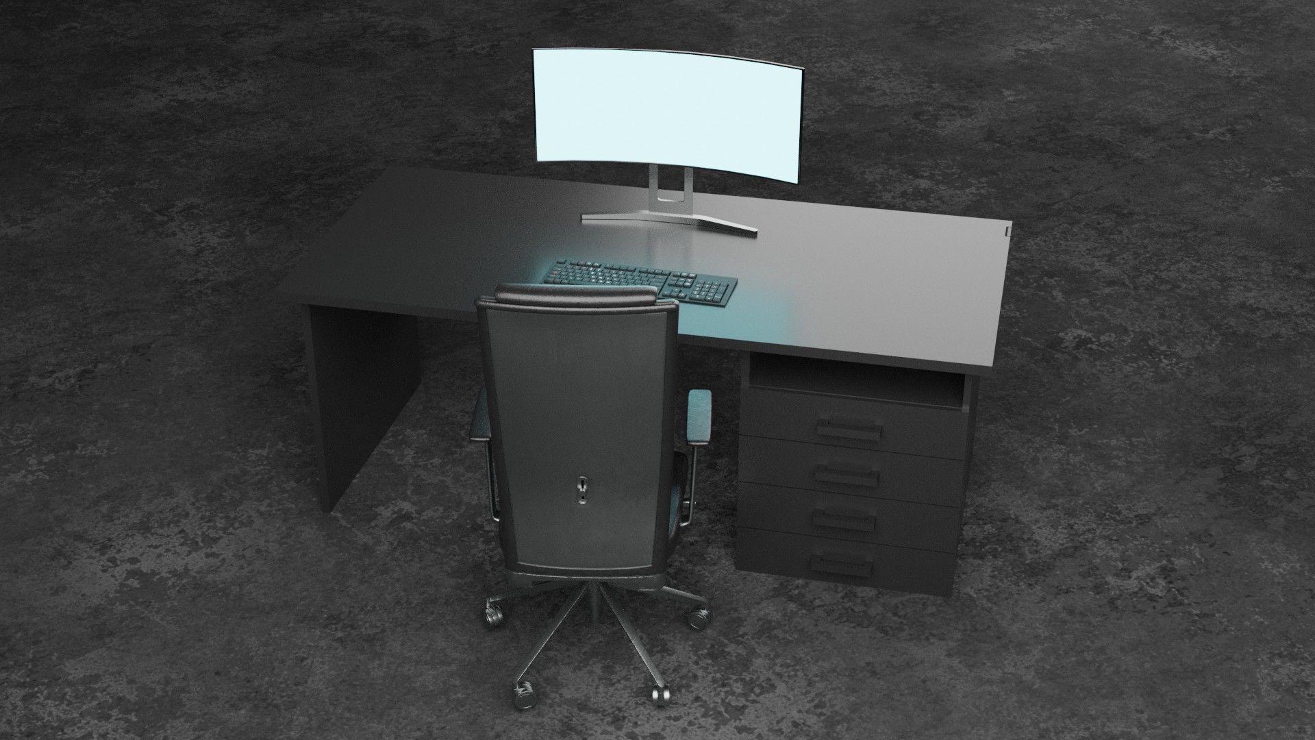 set desk and computer Low-poly 3D model_4