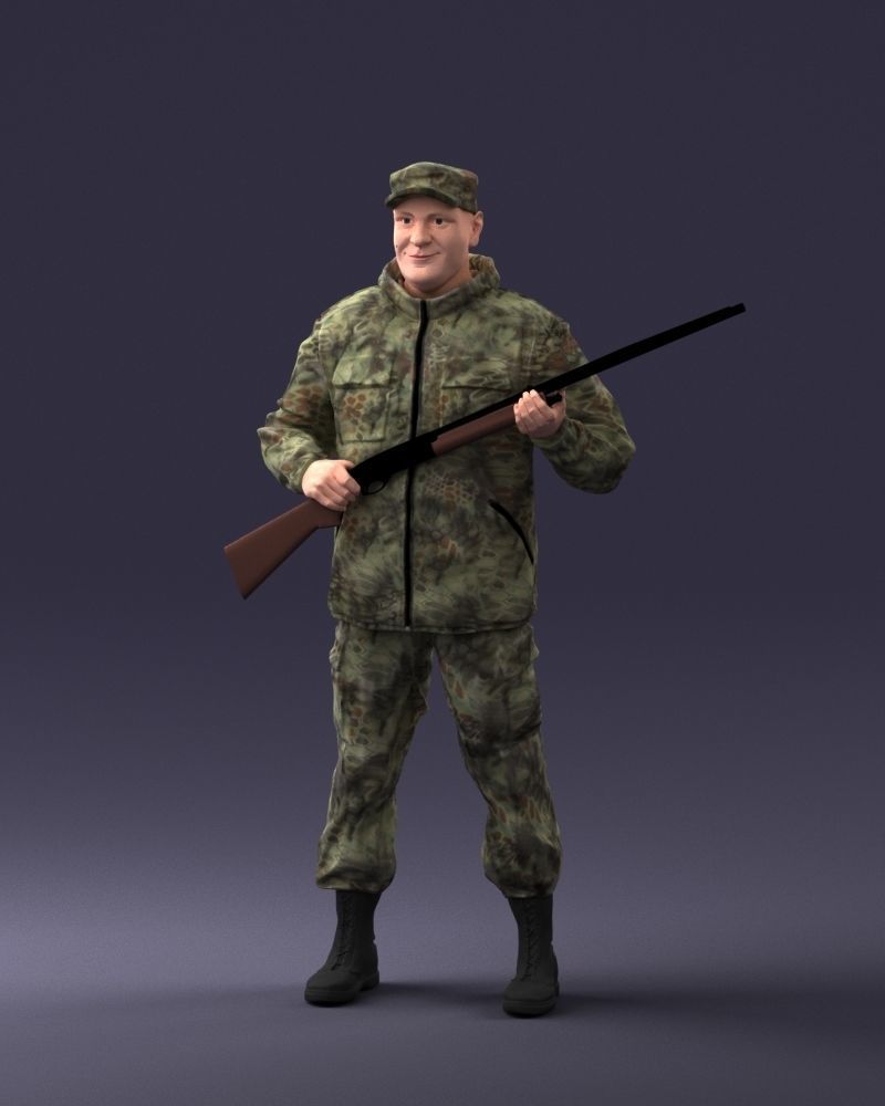 000255 Hunter in Camouflage with Rifle 0226 3D model_19