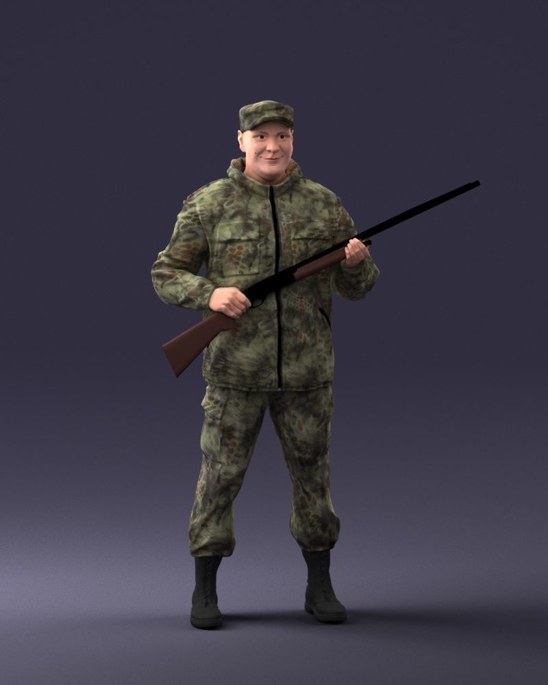 000255 Hunter in Camouflage with Rifle 0226 3D model_4
