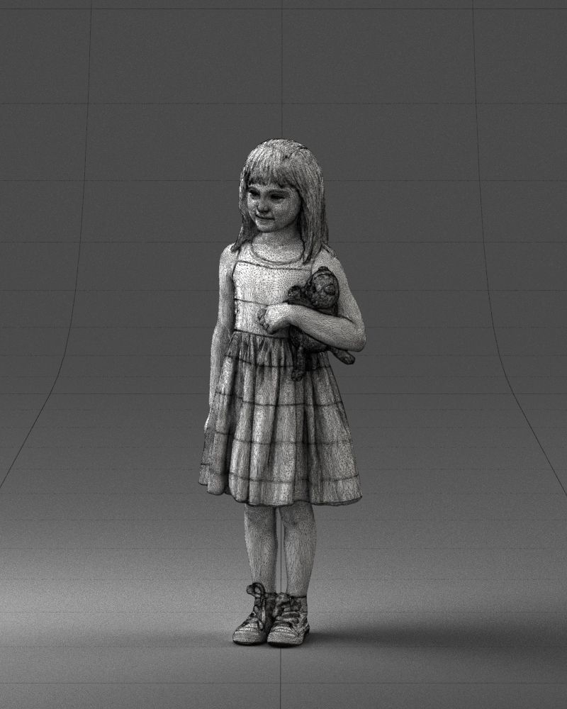 Girl with toy cat 0130 3D model_32