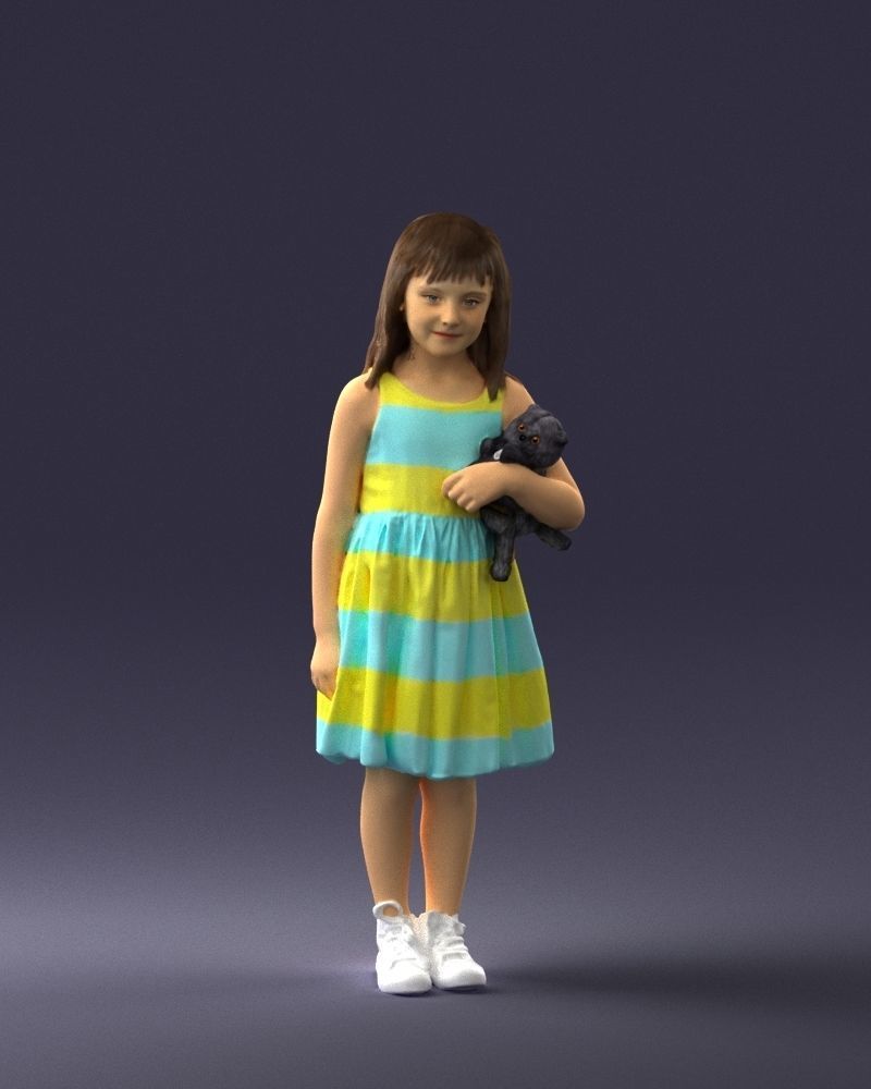 Girl with toy cat 0130 3D model_3