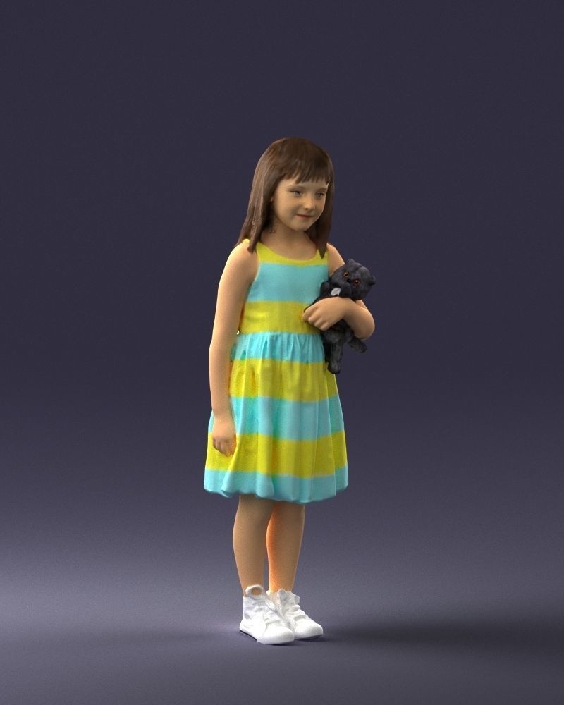 Girl with toy cat 0130 3D model_6