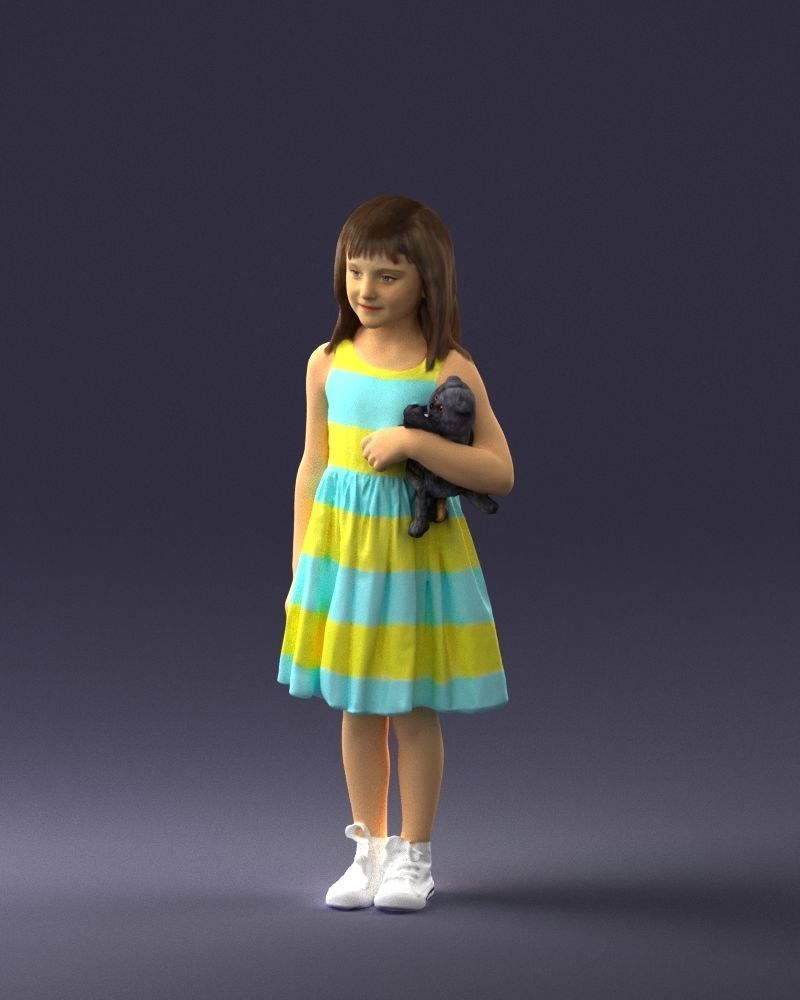 Girl with toy cat 0130 3D model_30