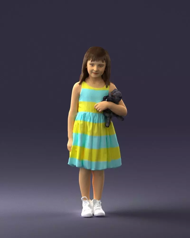 Girl with toy cat 0130 3D model_0