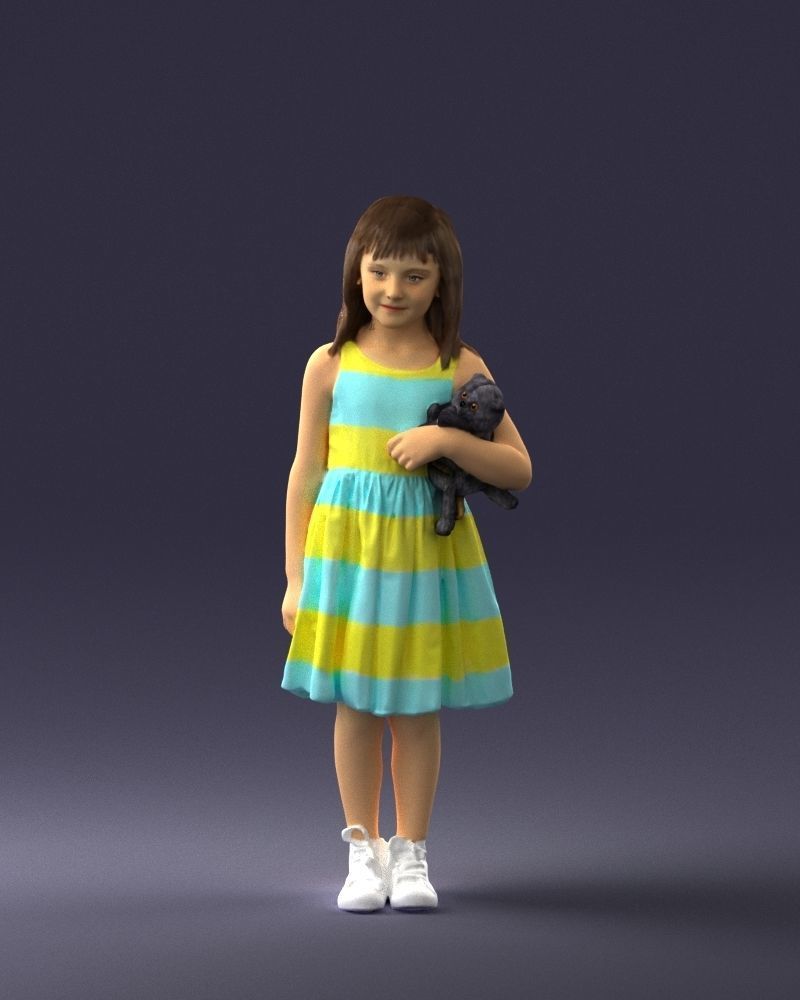 Girl with toy cat 0130 3D model_33