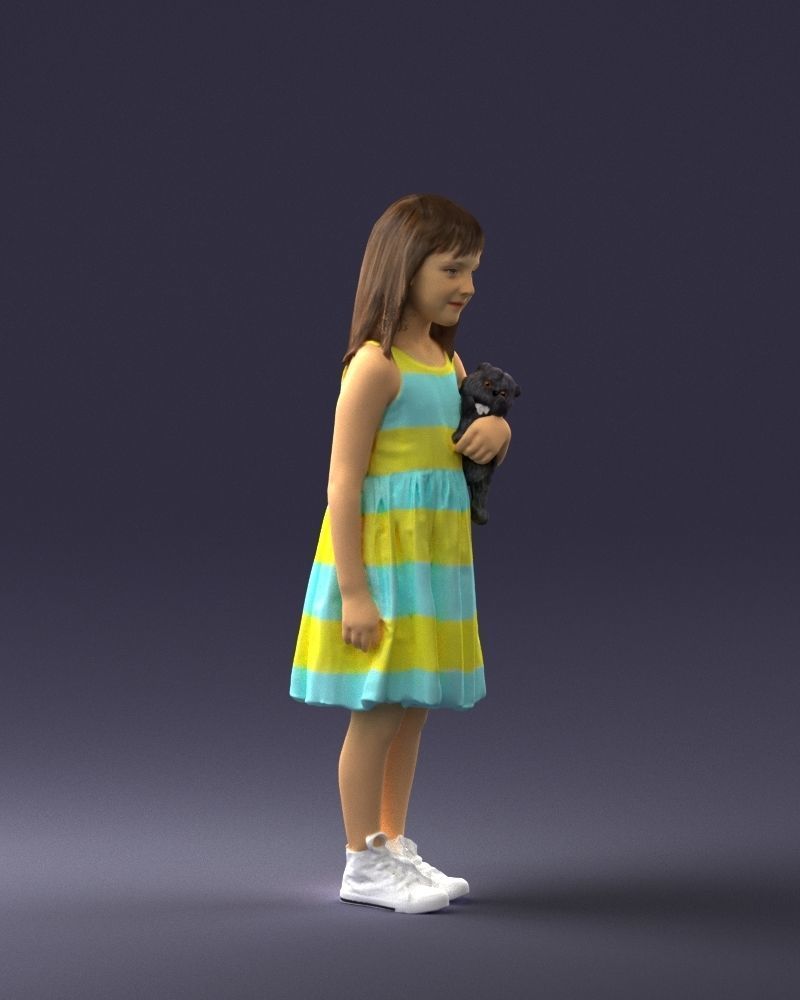 Girl with toy cat 0130 3D model_9