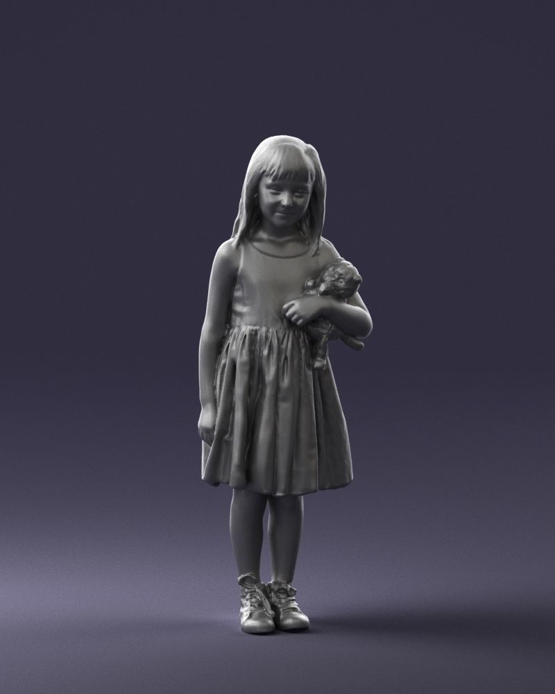 Girl with toy cat 0130 3D model_4