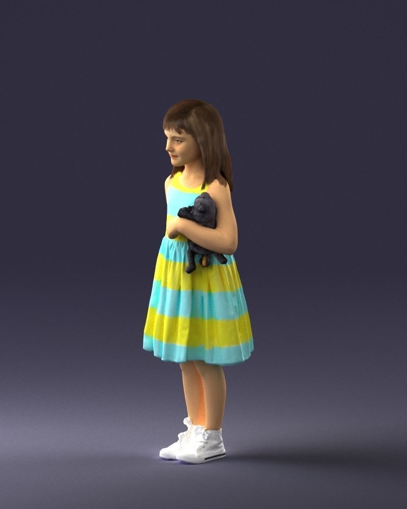 Girl with toy cat 0130 3D model_27