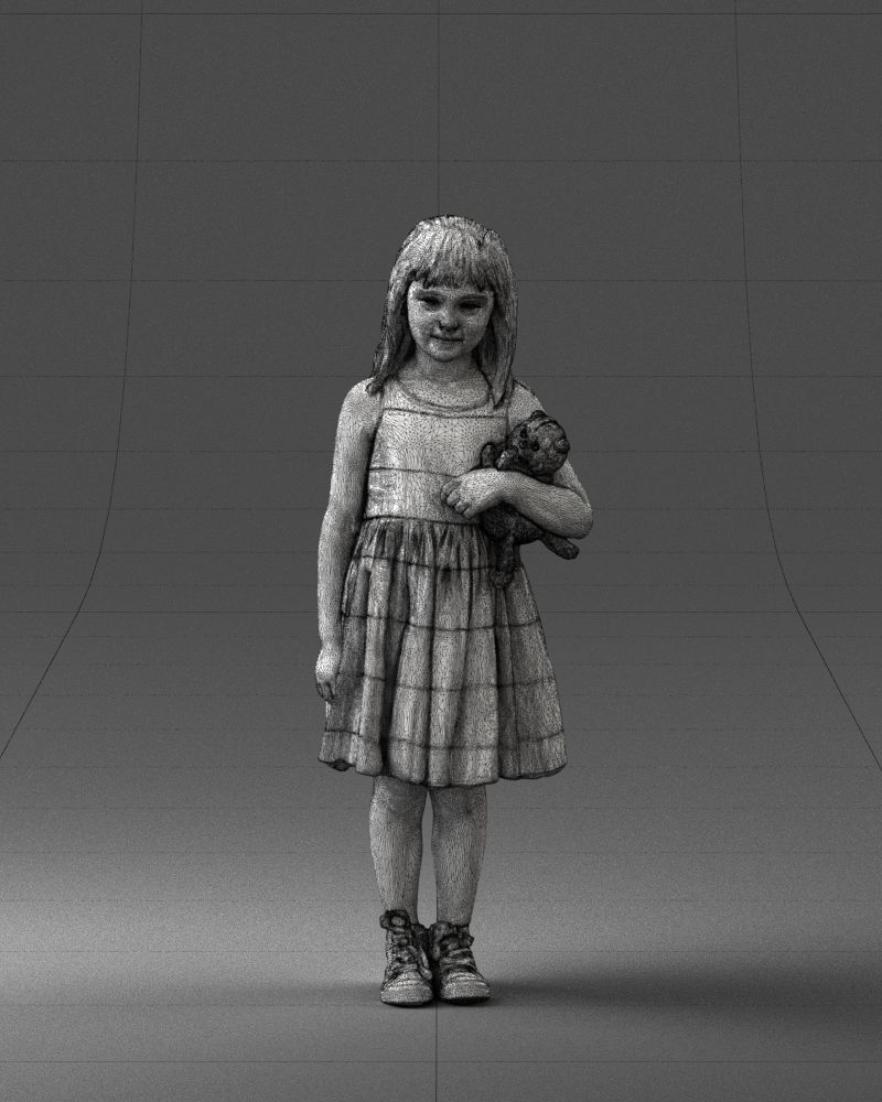 Girl with toy cat 0130 3D model_2