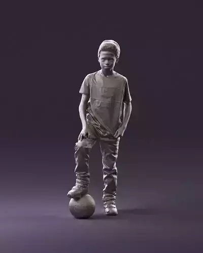 001057 kid sockerplayer in black with ball 3D Print Ready