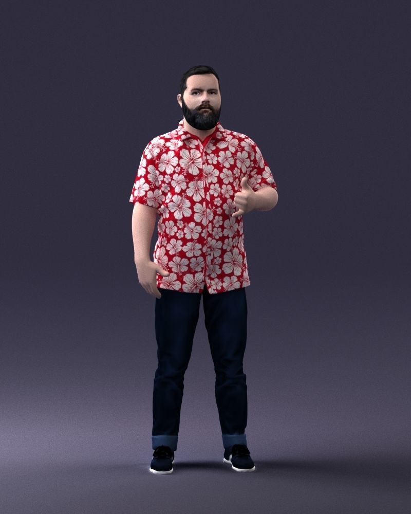 000216 Bearded Man in Hawaiian Shirt Realistic Scan 1121 3D model_3
