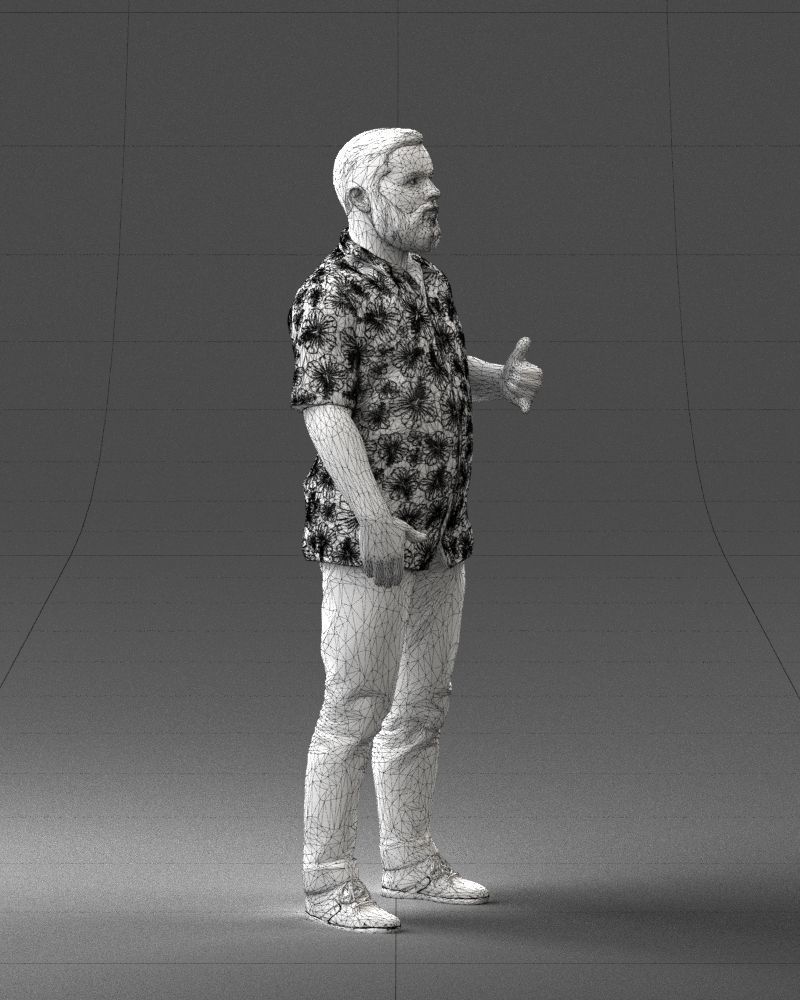 000216 Bearded Man in Hawaiian Shirt Realistic Scan 1121 3D model_11