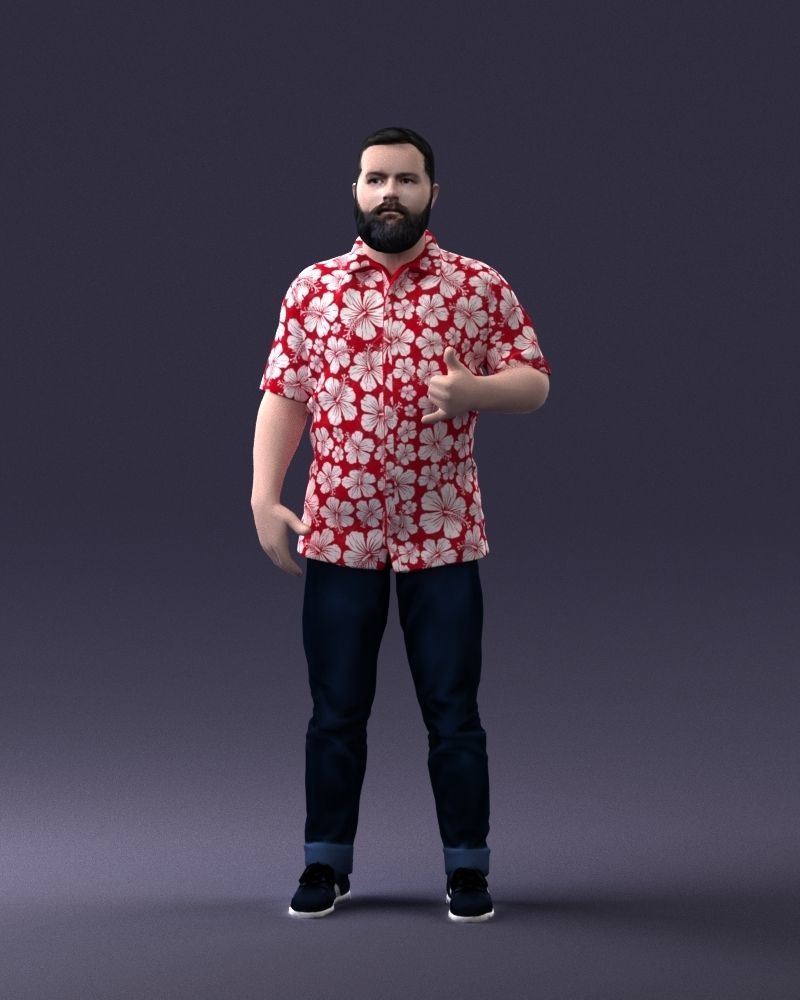 000216 Bearded Man in Hawaiian Shirt Realistic Scan 1121 3D model_33