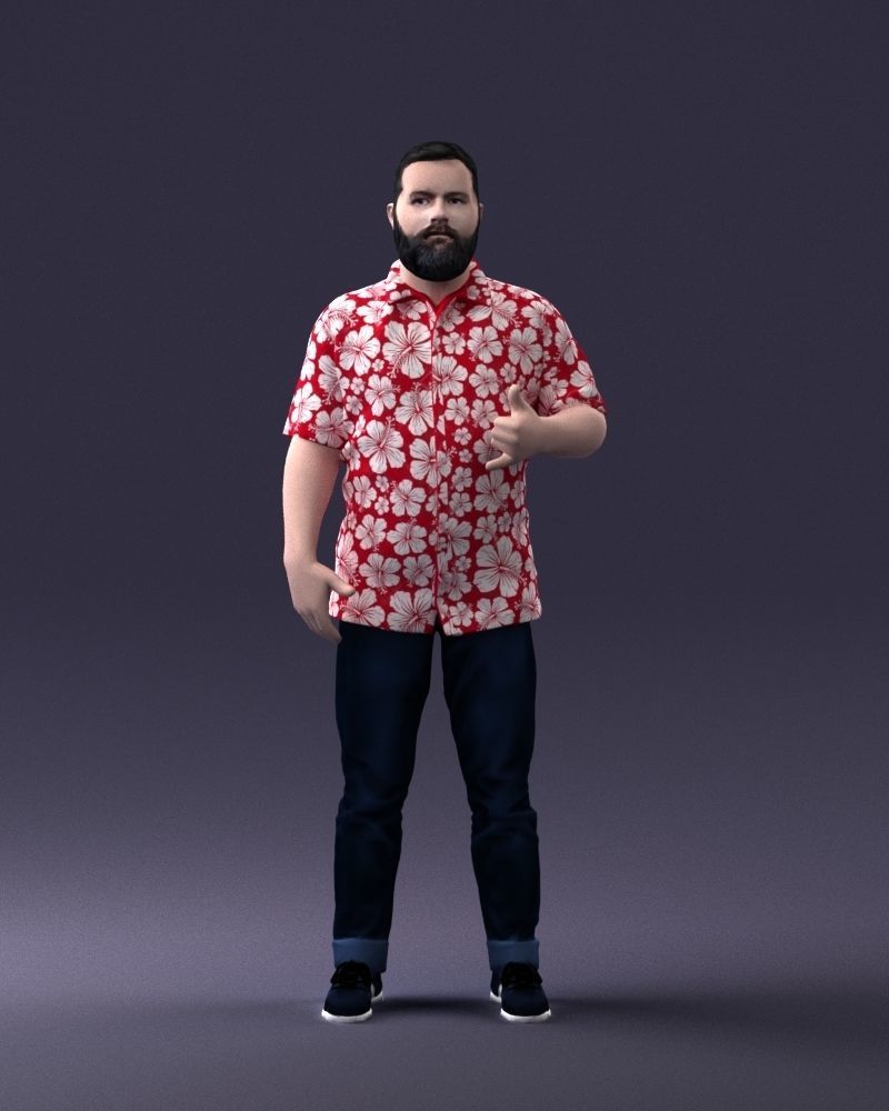 000216 Bearded Man in Hawaiian Shirt Realistic Scan 1121 3D model_36