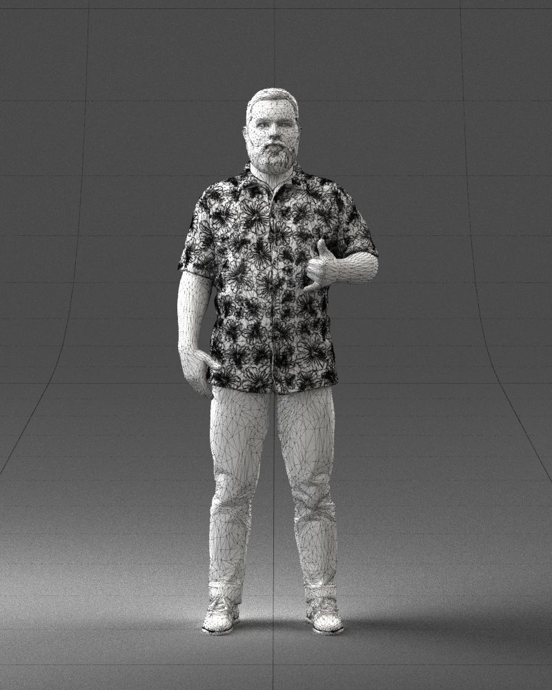 000216 Bearded Man in Hawaiian Shirt Realistic Scan 1121 3D model_38