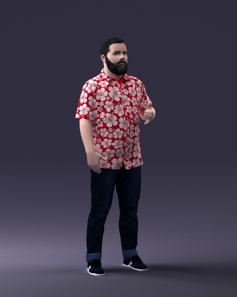 000216 Bearded Man in Hawaiian Shirt Realistic Scan 1121 3D model_6