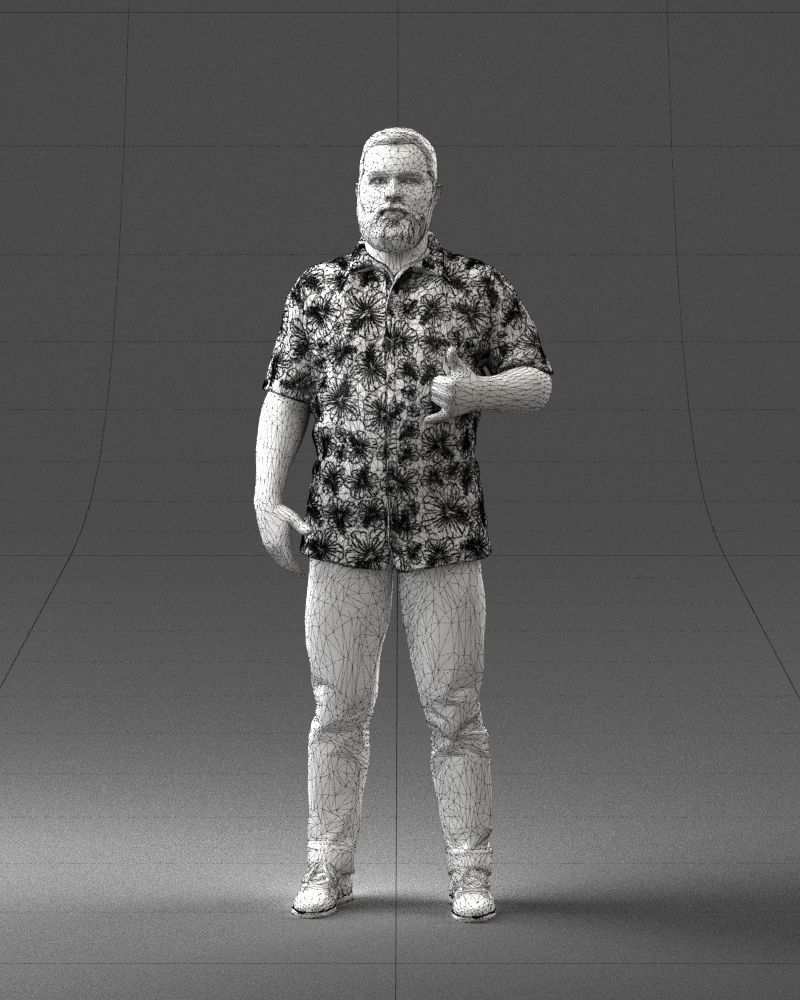 000216 Bearded Man in Hawaiian Shirt Realistic Scan 1121 3D model_35