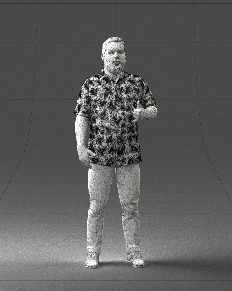 000216 Bearded Man in Hawaiian Shirt Realistic Scan 1121 3D model_5