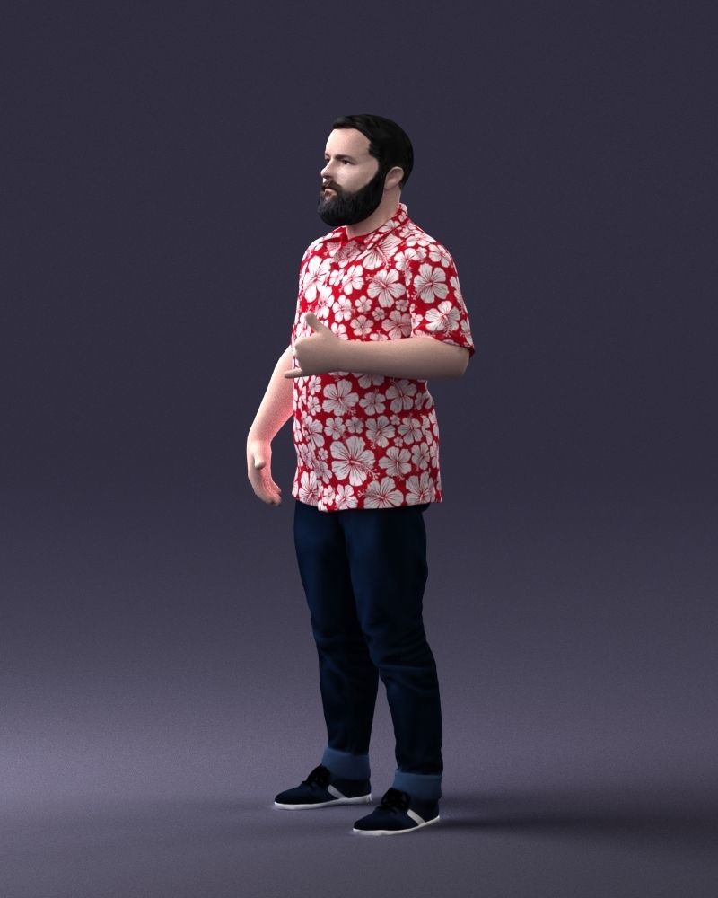 000216 Bearded Man in Hawaiian Shirt Realistic Scan 1121 3D model_27