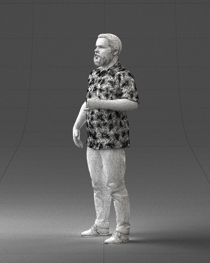 000216 Bearded Man in Hawaiian Shirt Realistic Scan 1121 3D model_29