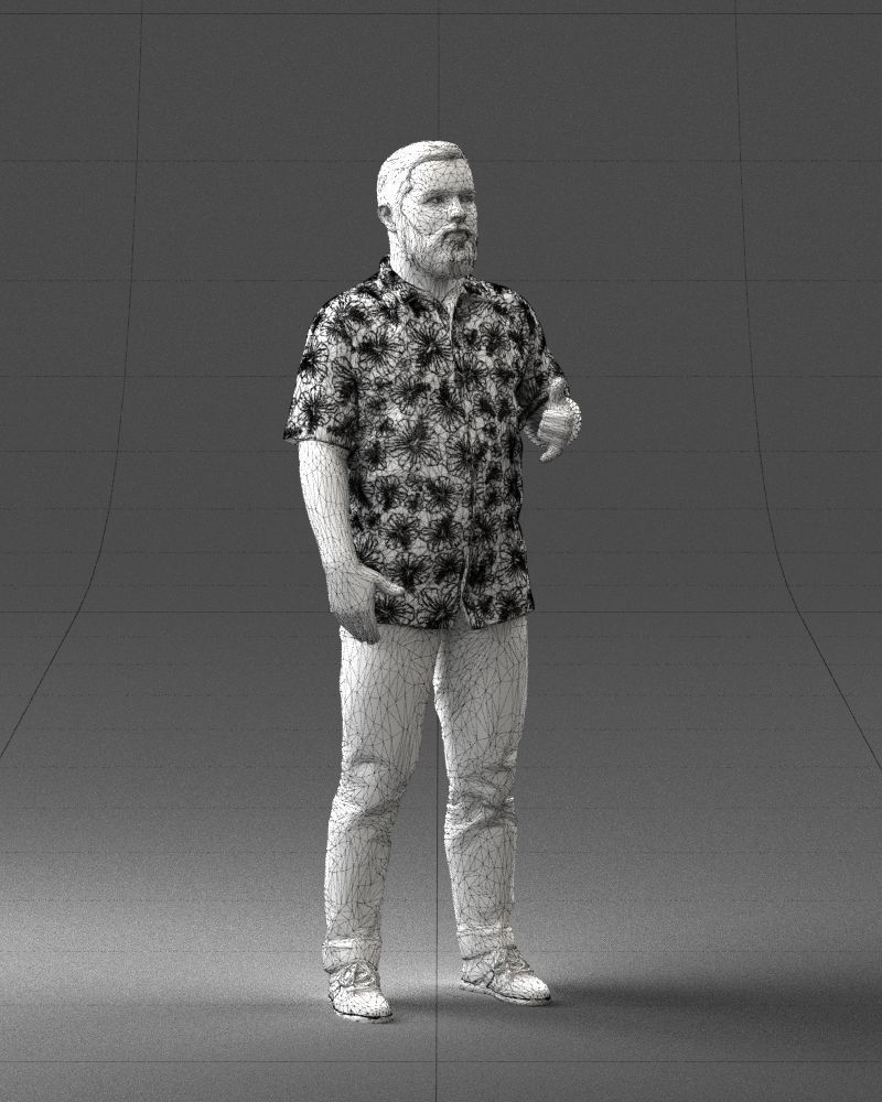 000216 Bearded Man in Hawaiian Shirt Realistic Scan 1121 3D model_8
