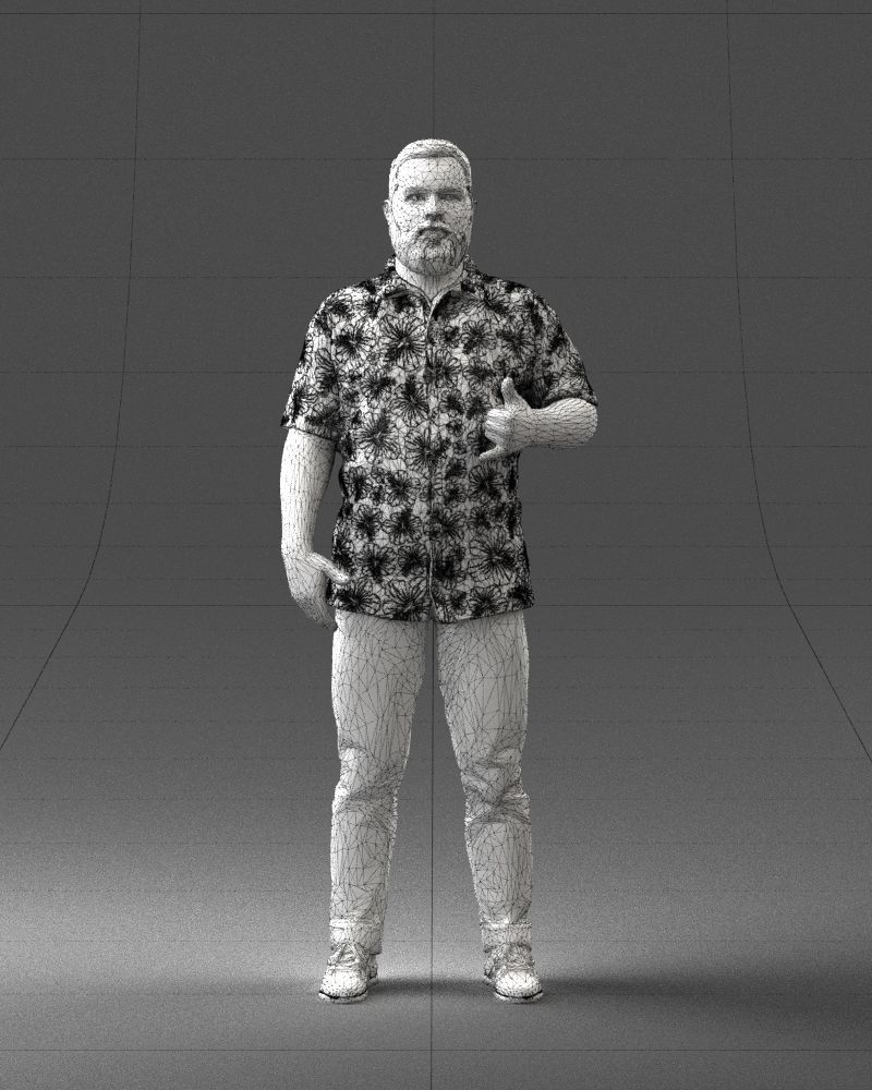 000216 Bearded Man in Hawaiian Shirt Realistic Scan 1121 3D model_2