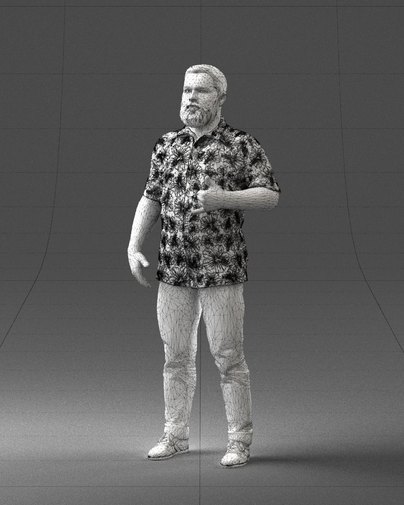 000216 Bearded Man in Hawaiian Shirt Realistic Scan 1121 3D model_32