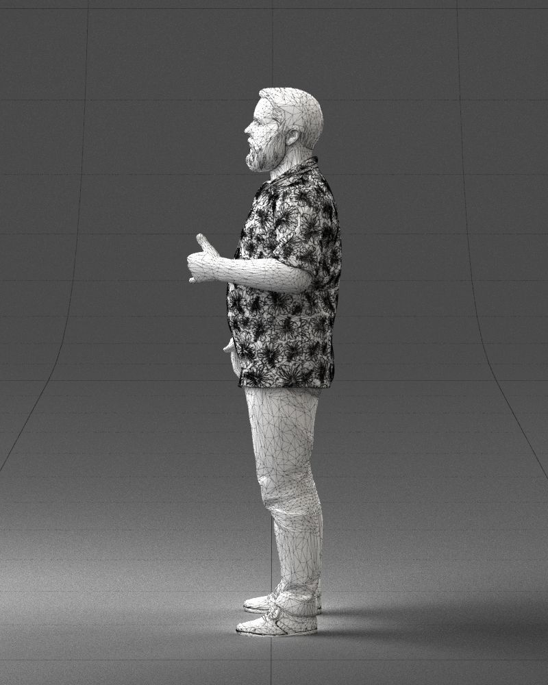 000216 Bearded Man in Hawaiian Shirt Realistic Scan 1121 3D model_26